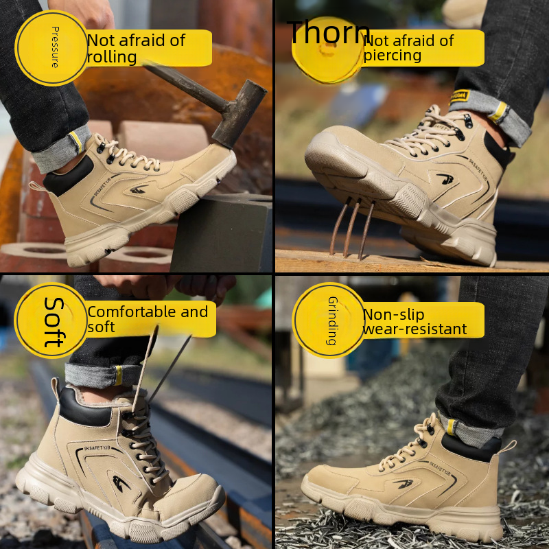 Men's High-Top Safety Work Boots - Steel Toe Protection